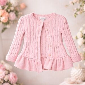 Ralph Lauren Pale Pink Cable-Knit Peplum Cardigan